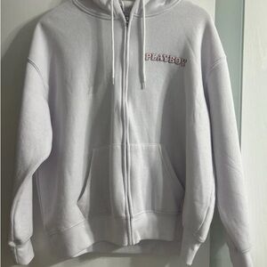 PLAYBOY Classic White Zip-Up Hoodie
